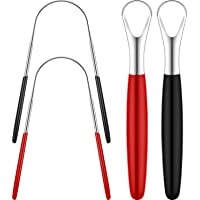 Los mejores  - 4 Piezas Raspadores de Lengua- Limpiadores de Lengua de Reducir Mal Aliento Cepillos de Lengua Oral de Acero Inoxidable…